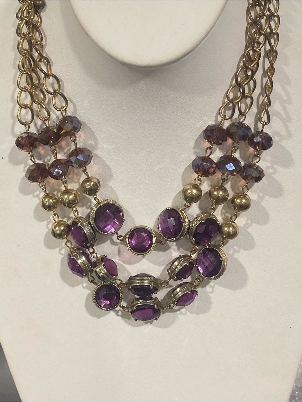 Multi-Strand Purple Gemstone Statement Necklace